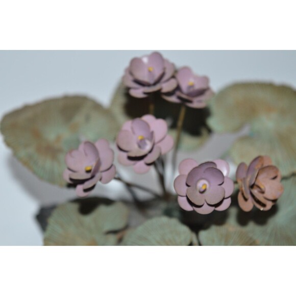 Vtg Demetrius Xethalis Brass African Violet Art Sculpture 6” Stone Base - Picture 2 of 14